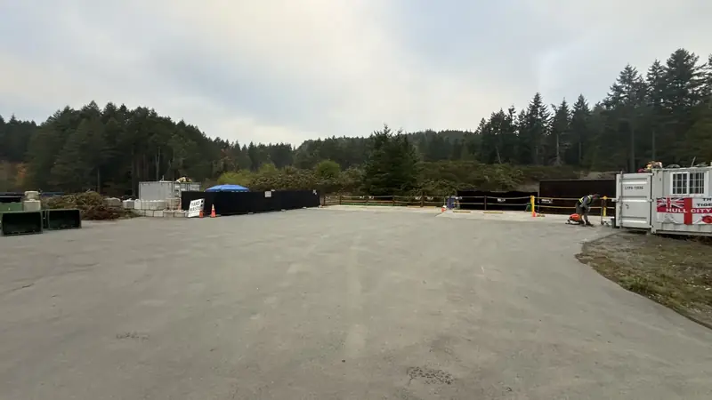 Wide view of the Salt Spring Garbage drop-off deck and transfer station yard